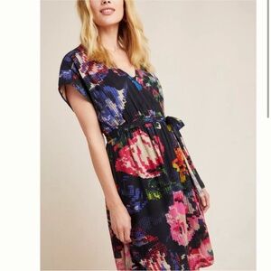 Anthropologie Black Pixalated Multicolor Midi Dress 1X